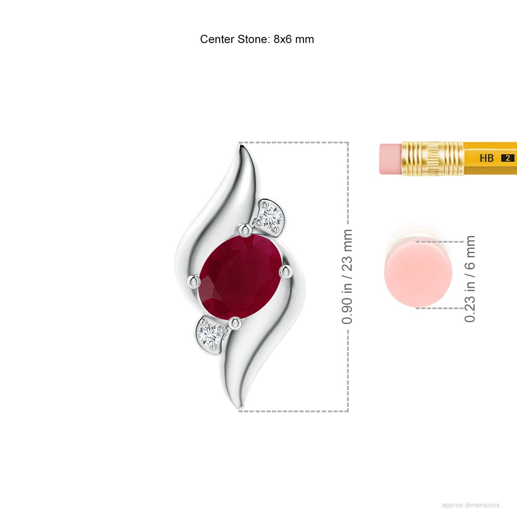 8x6mm A Shell Style Oval Ruby and Diamond Pendant in P950 Platinum ruler