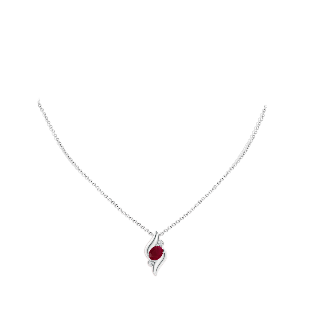 8x6mm A Shell Style Oval Ruby and Diamond Pendant in P950 Platinum pen