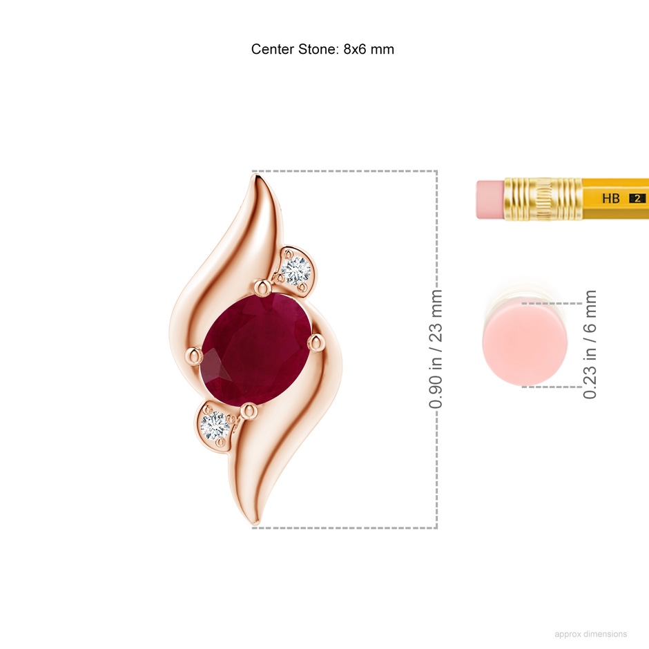 8x6mm A Shell Style Oval Ruby and Diamond Pendant in Rose Gold ruler