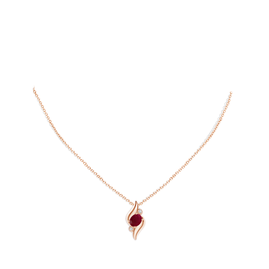 8x6mm A Shell Style Oval Ruby and Diamond Pendant in Rose Gold pen