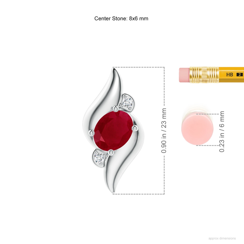 8x6mm AA Shell Style Oval Ruby and Diamond Pendant in P950 Platinum ruler