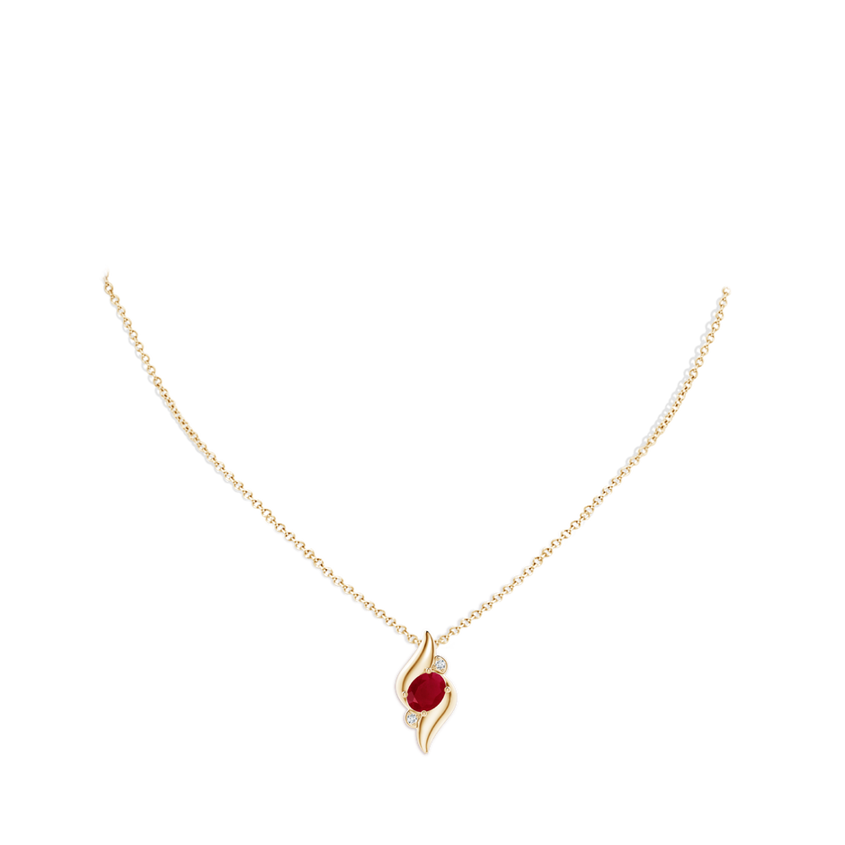 8x6mm AA Shell Style Oval Ruby and Diamond Pendant in Yellow Gold pen