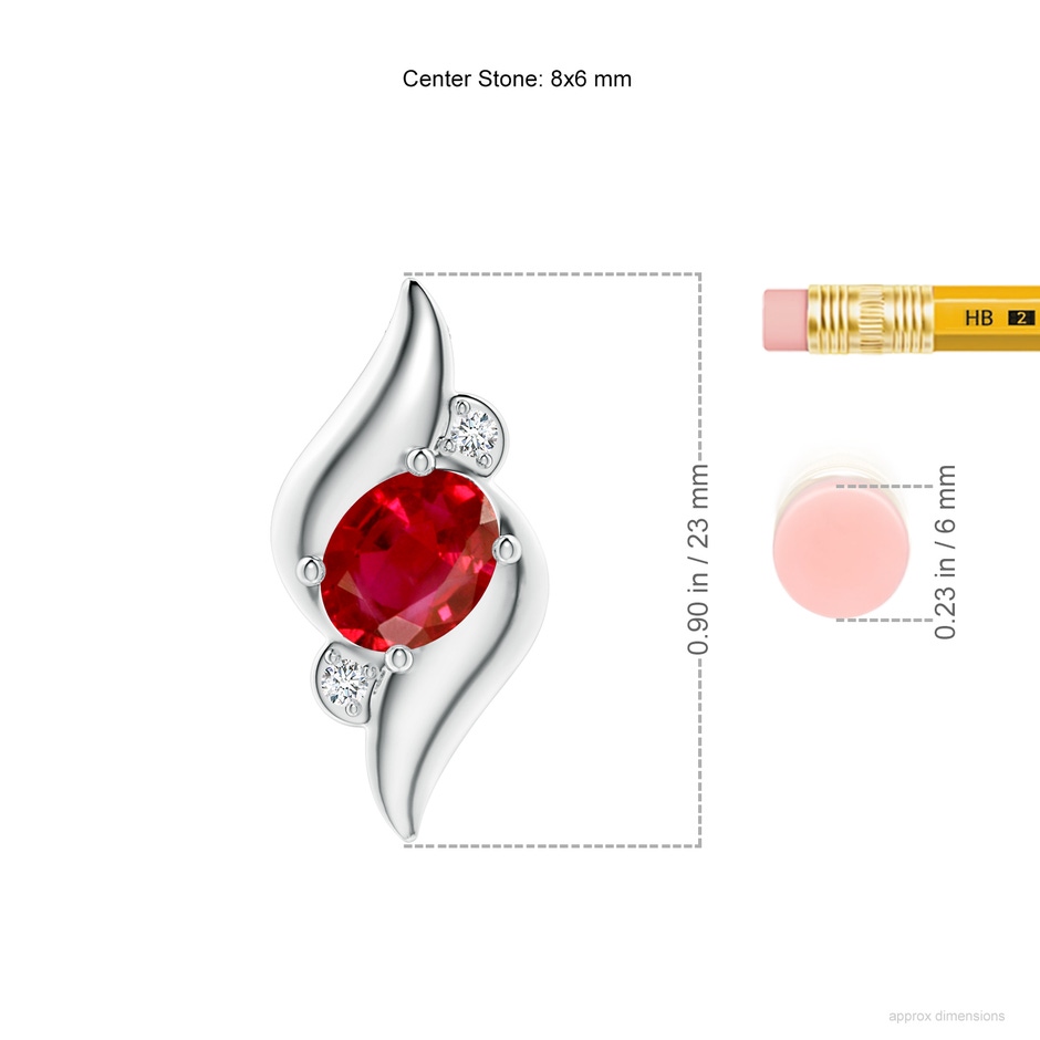 8x6mm AAA Shell Style Oval Ruby and Diamond Pendant in P950 Platinum ruler