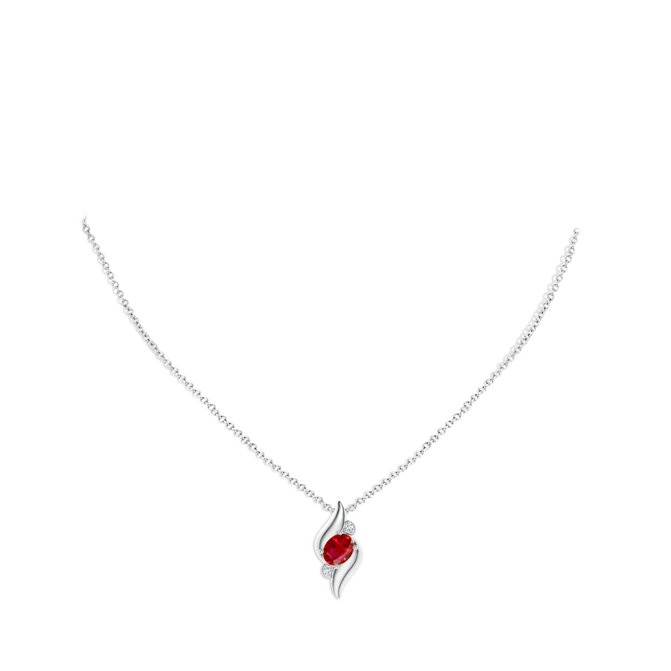 8x6mm AAA Shell Style Oval Ruby and Diamond Pendant in P950 Platinum pen
