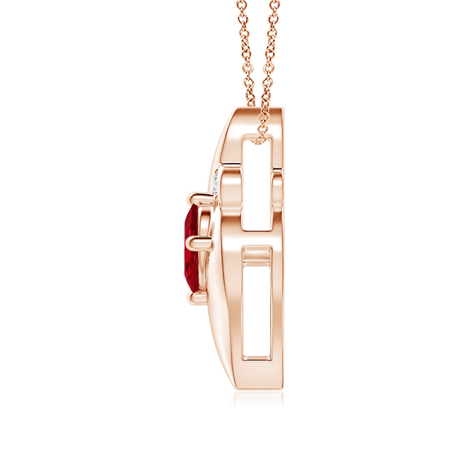 8x6mm AAA Shell Style Oval Ruby and Diamond Pendant in Rose Gold side 199