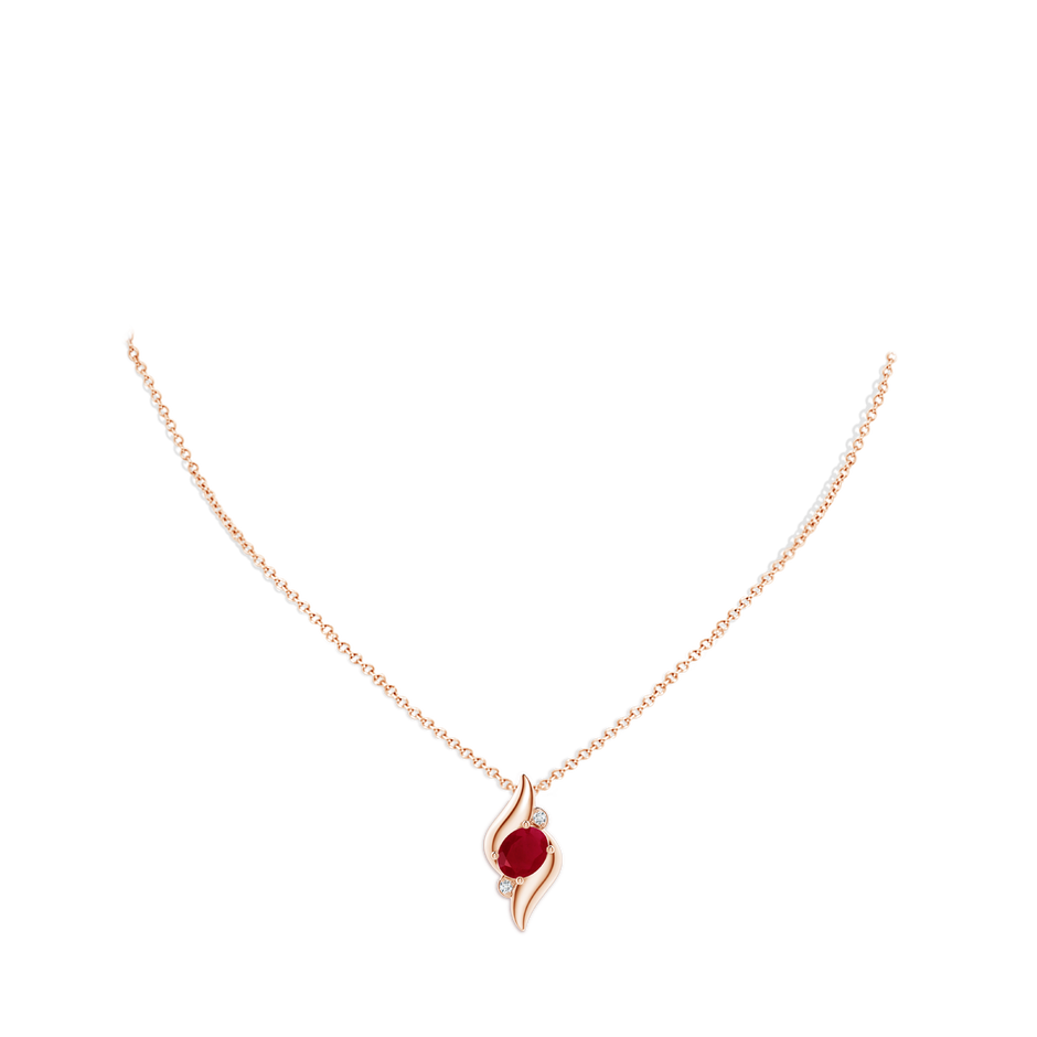 9x7mm AA Shell Style Oval Ruby and Diamond Pendant in Rose Gold pen