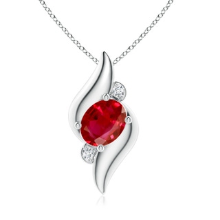 9x7mm AAA Shell Style Oval Ruby and Diamond Pendant in P950 Platinum