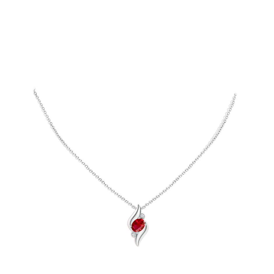 9x7mm AAA Shell Style Oval Ruby and Diamond Pendant in P950 Platinum pen