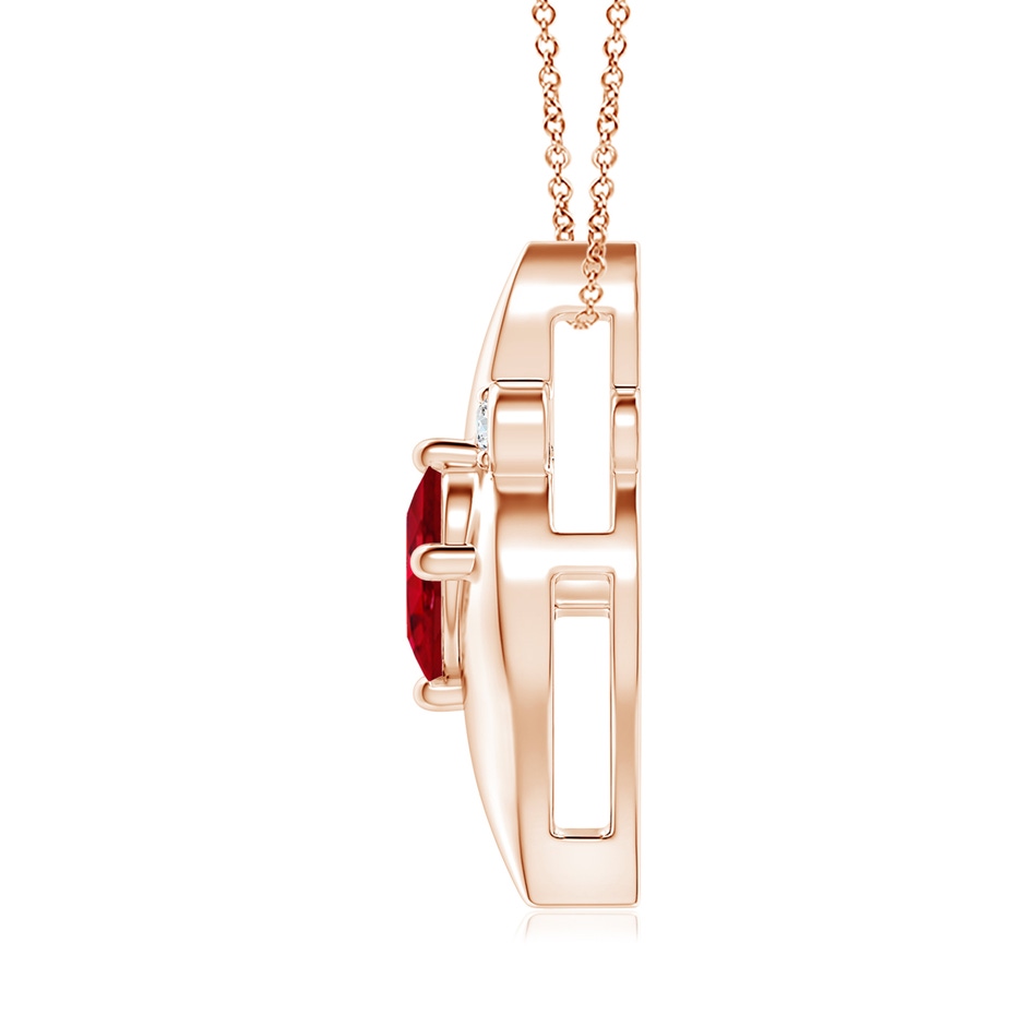 9x7mm AAA Shell Style Oval Ruby and Diamond Pendant in Rose Gold side 199