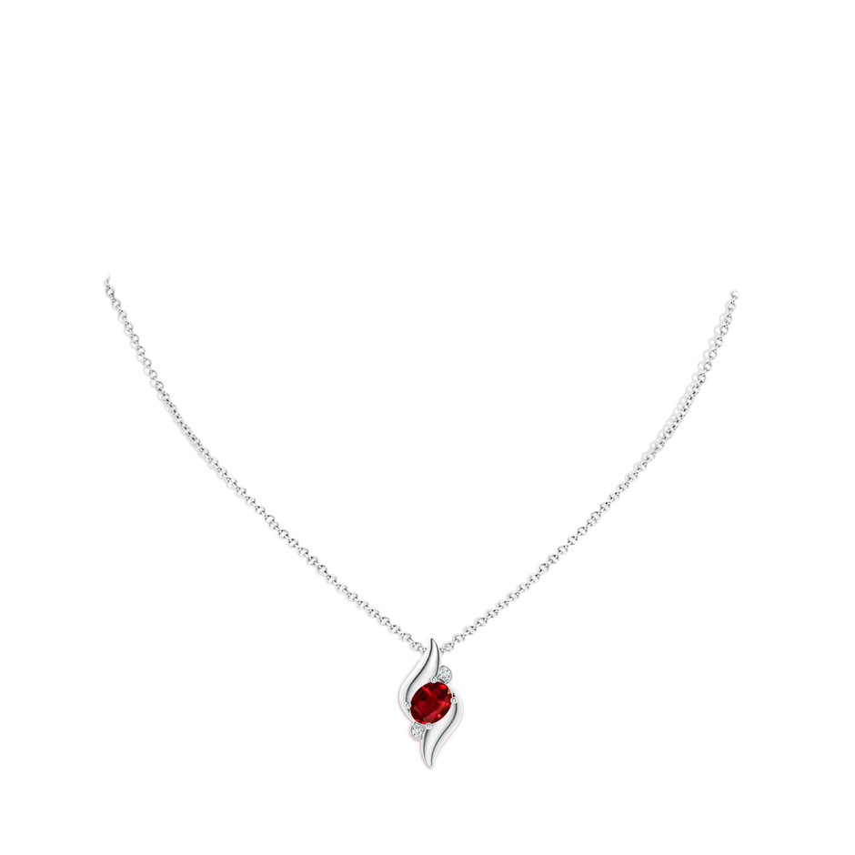 9x7mm AAAA Shell Style Oval Ruby and Diamond Pendant in P950 Platinum pen