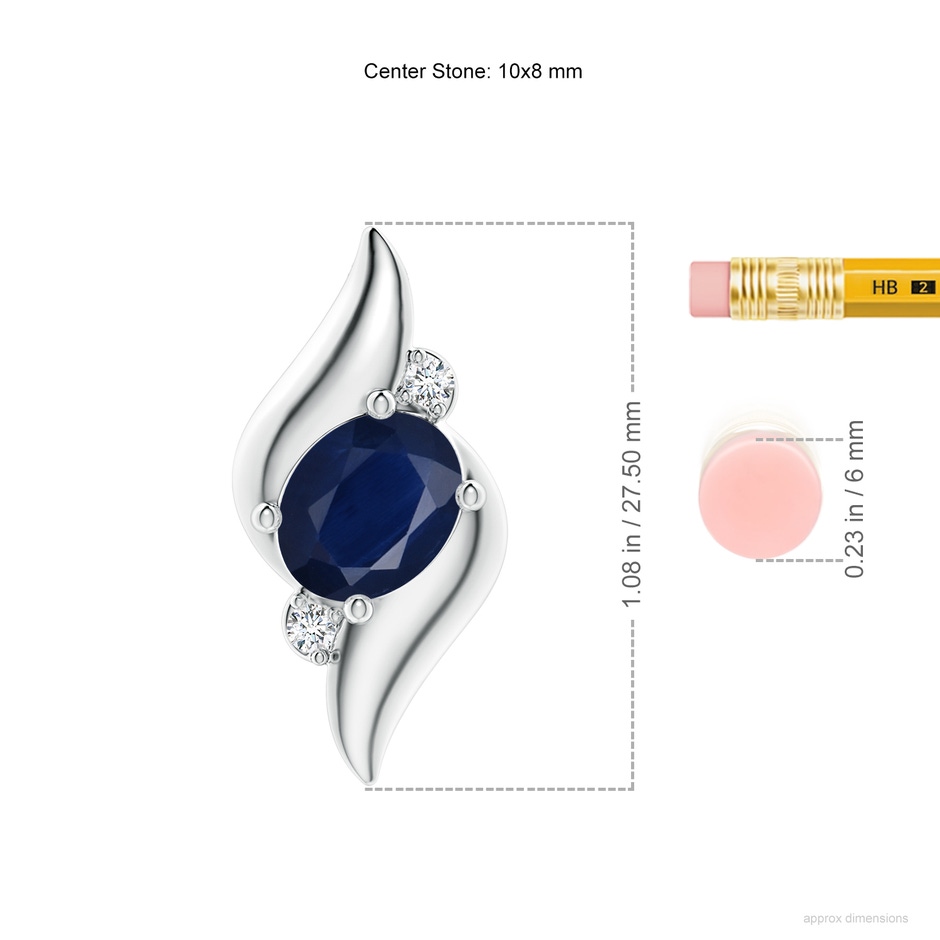 10x8mm A Shell Style Oval Sapphire and Diamond Pendant in White Gold ruler