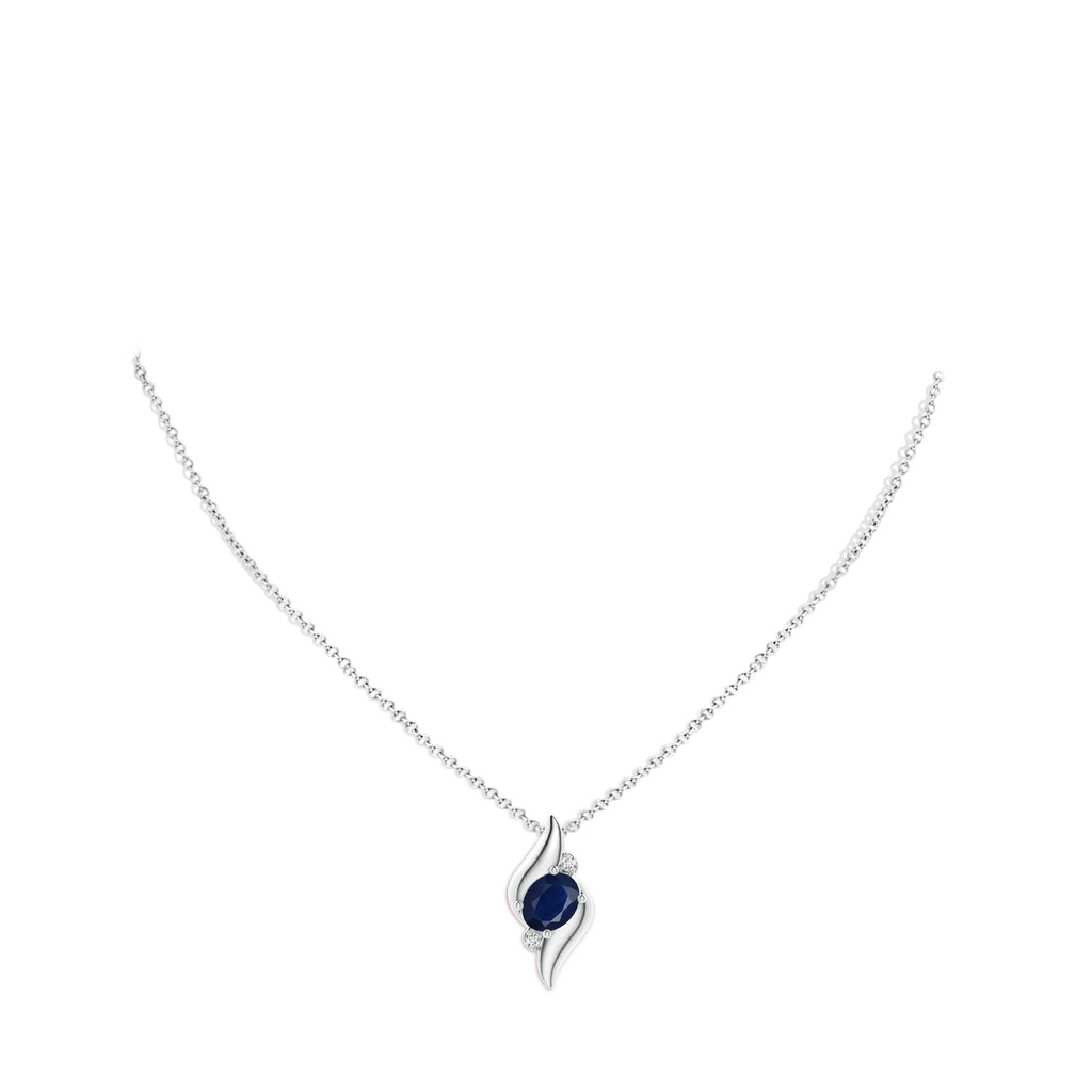 10x8mm A Shell Style Oval Sapphire and Diamond Pendant in White Gold pen
