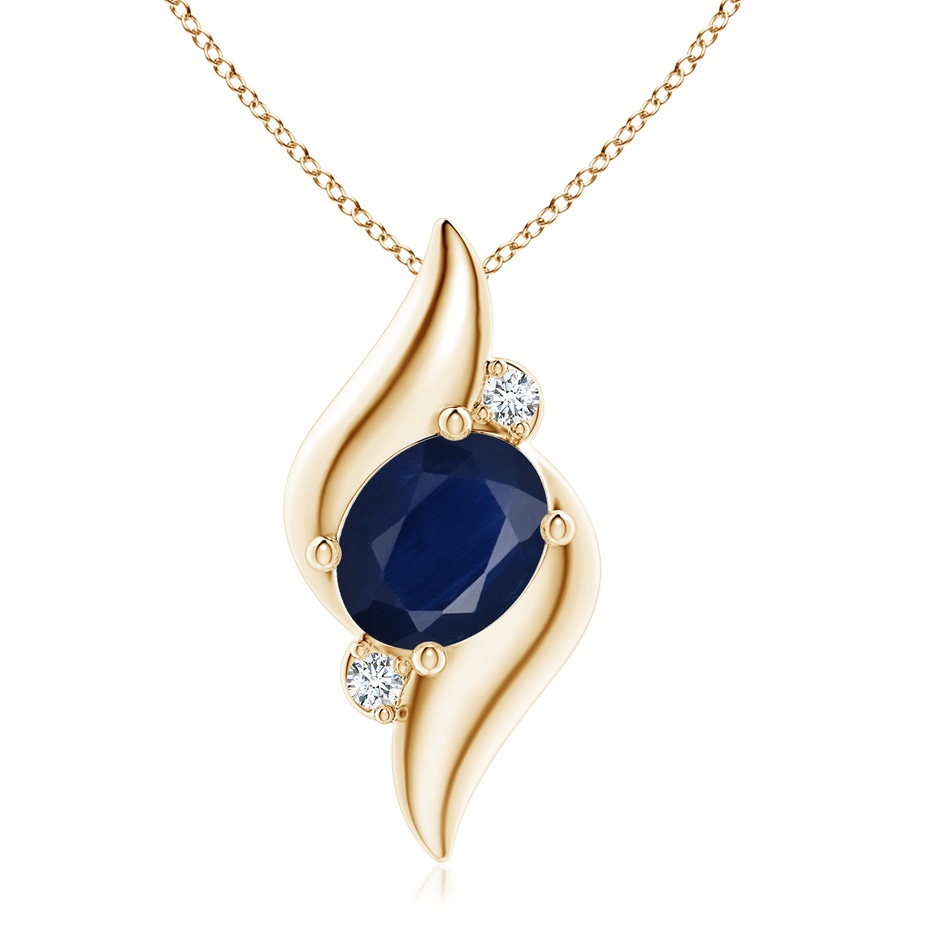10x8mm A Shell Style Oval Sapphire and Diamond Pendant in Yellow Gold 