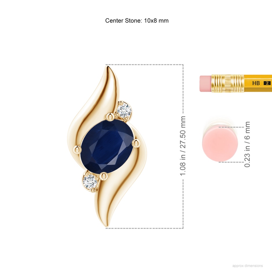 10x8mm A Shell Style Oval Sapphire and Diamond Pendant in Yellow Gold ruler
