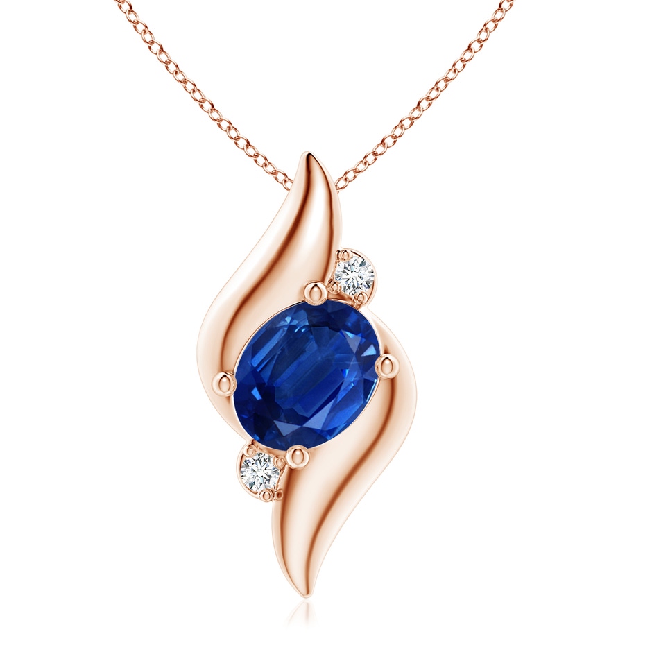 10x8mm AAA Shell Style Oval Sapphire and Diamond Pendant in Rose Gold 