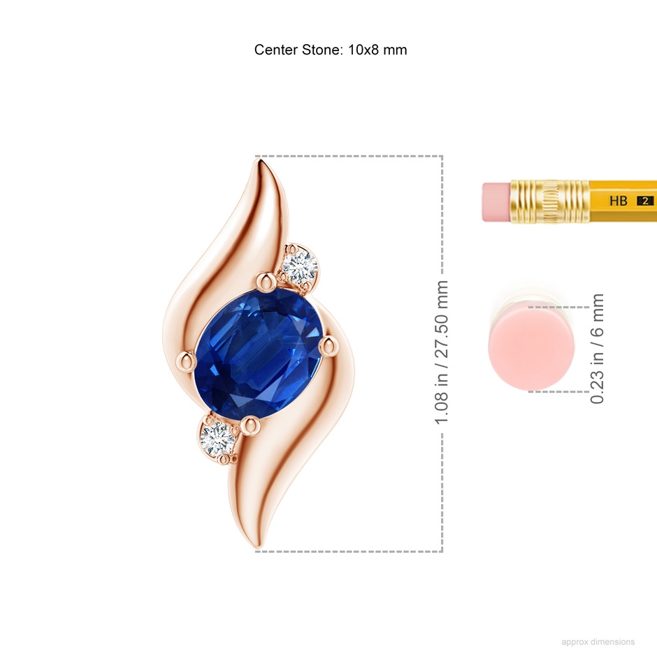 10x8mm AAA Shell Style Oval Sapphire and Diamond Pendant in Rose Gold ruler