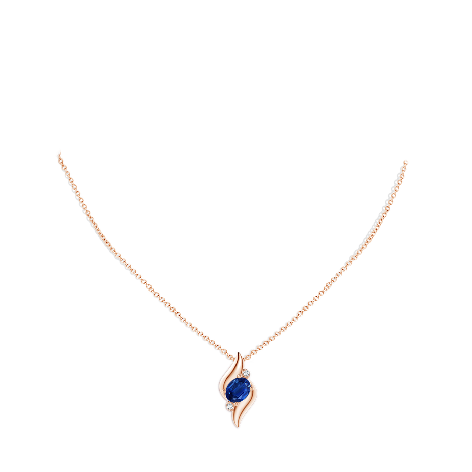 10x8mm AAA Shell Style Oval Sapphire and Diamond Pendant in Rose Gold pen