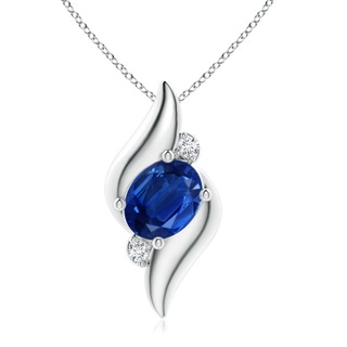 10x8mm AAA Shell Style Oval Sapphire and Diamond Pendant in S999 Silver