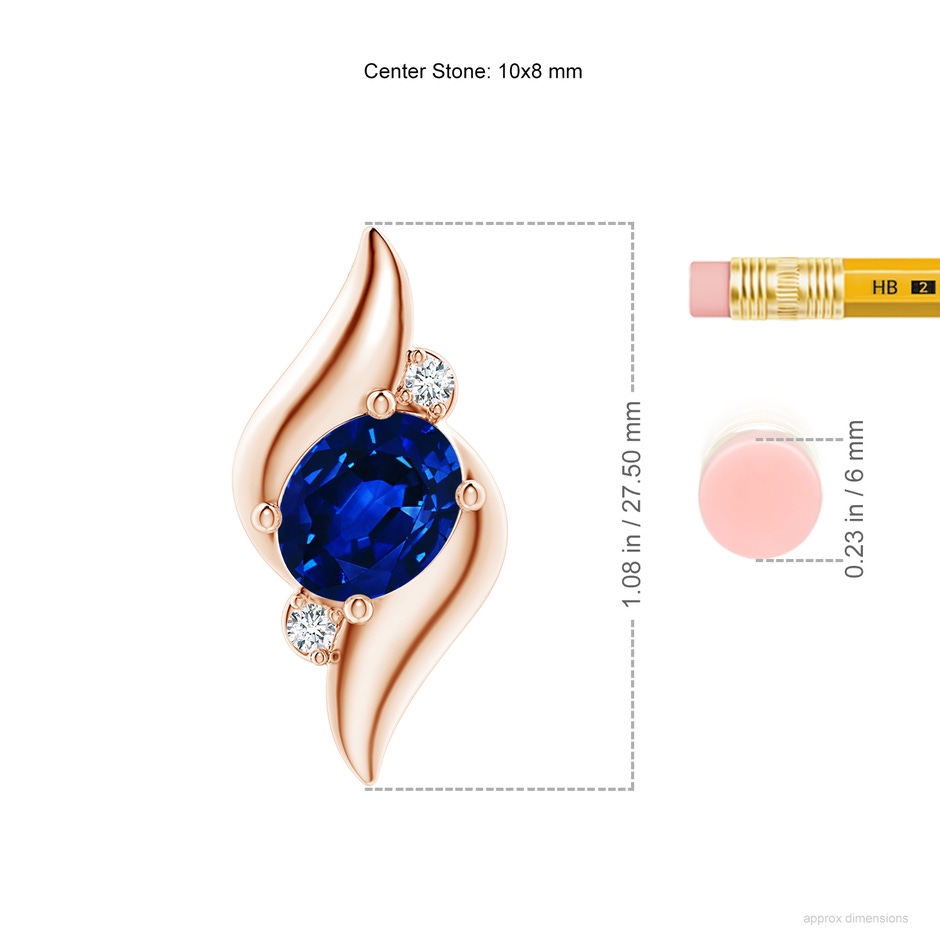 10x8mm AAAA Shell Style Oval Sapphire and Diamond Pendant in 18K Rose Gold ruler