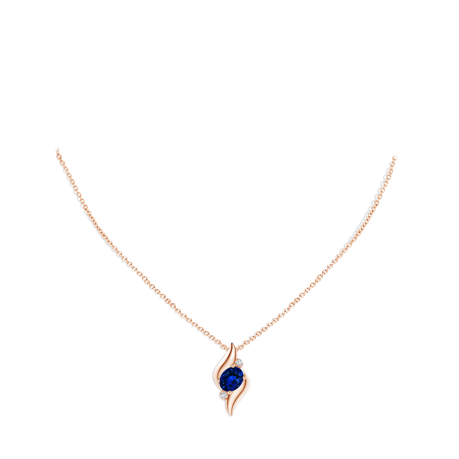 10x8mm AAAA Shell Style Oval Sapphire and Diamond Pendant in 18K Rose Gold pen
