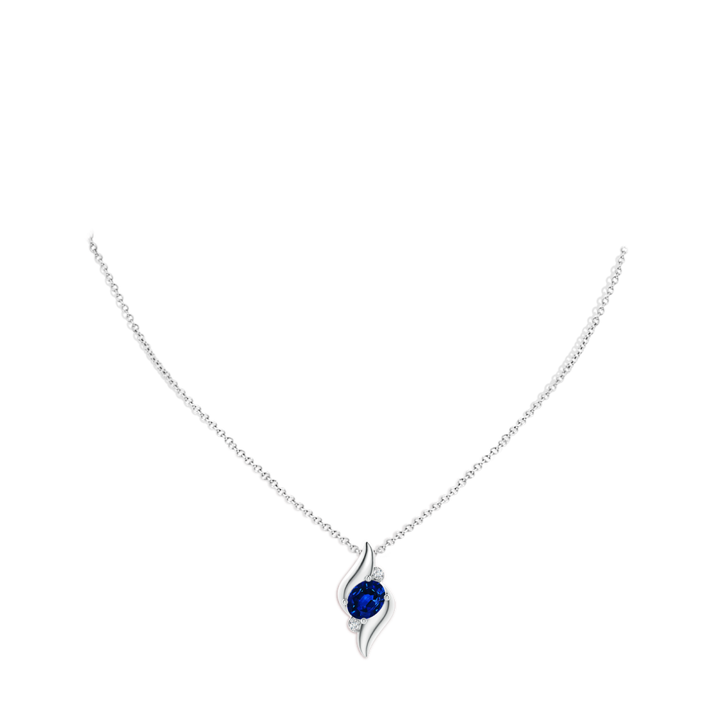 10x8mm AAAA Shell Style Oval Sapphire and Diamond Pendant in P950 Platinum pen
