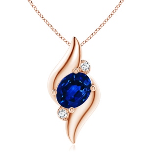 10x8mm AAAA Shell Style Oval Sapphire and Diamond Pendant in Rose Gold