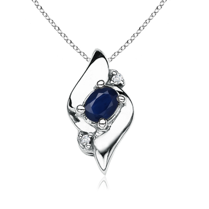 4x3mm A Shell Style Oval Sapphire and Diamond Pendant in S999 Silver 