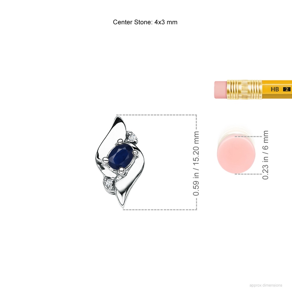 4x3mm A Shell Style Oval Sapphire and Diamond Pendant in S999 Silver ruler