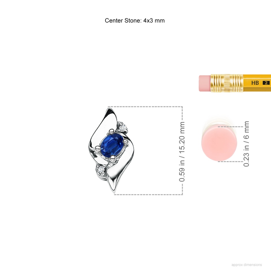 4x3mm AAA Shell Style Oval Sapphire and Diamond Pendant in P950 Platinum ruler