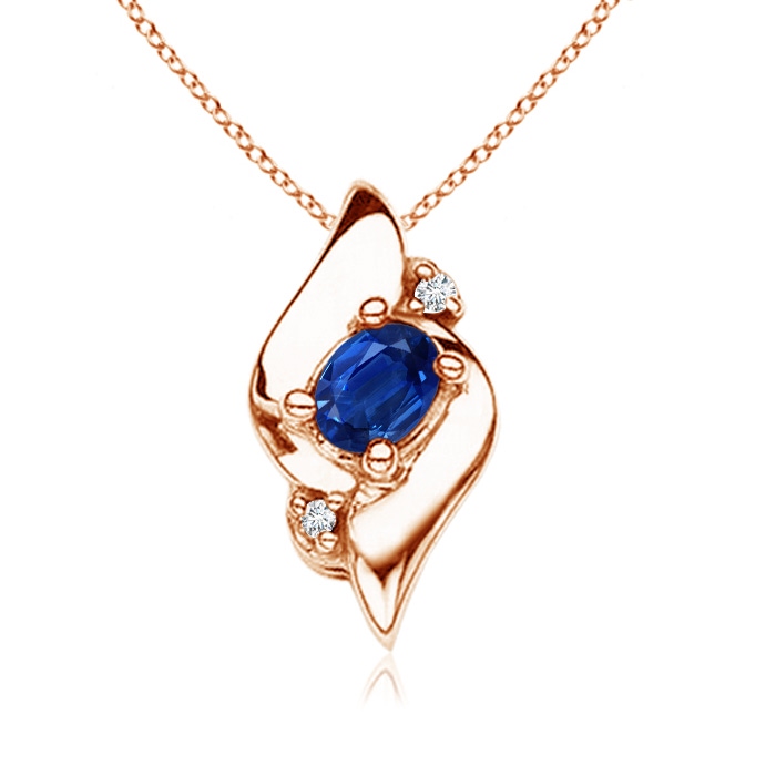 4x3mm AAA Shell Style Oval Sapphire and Diamond Pendant in Rose Gold 