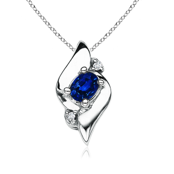 4x3mm Lab-Grown Shell Style Oval Sapphire and Diamond Pendant in S999 Silver