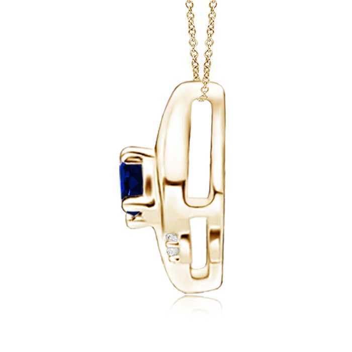 4x3mm AAAA Shell Style Oval Sapphire and Diamond Pendant in Yellow Gold Side 199