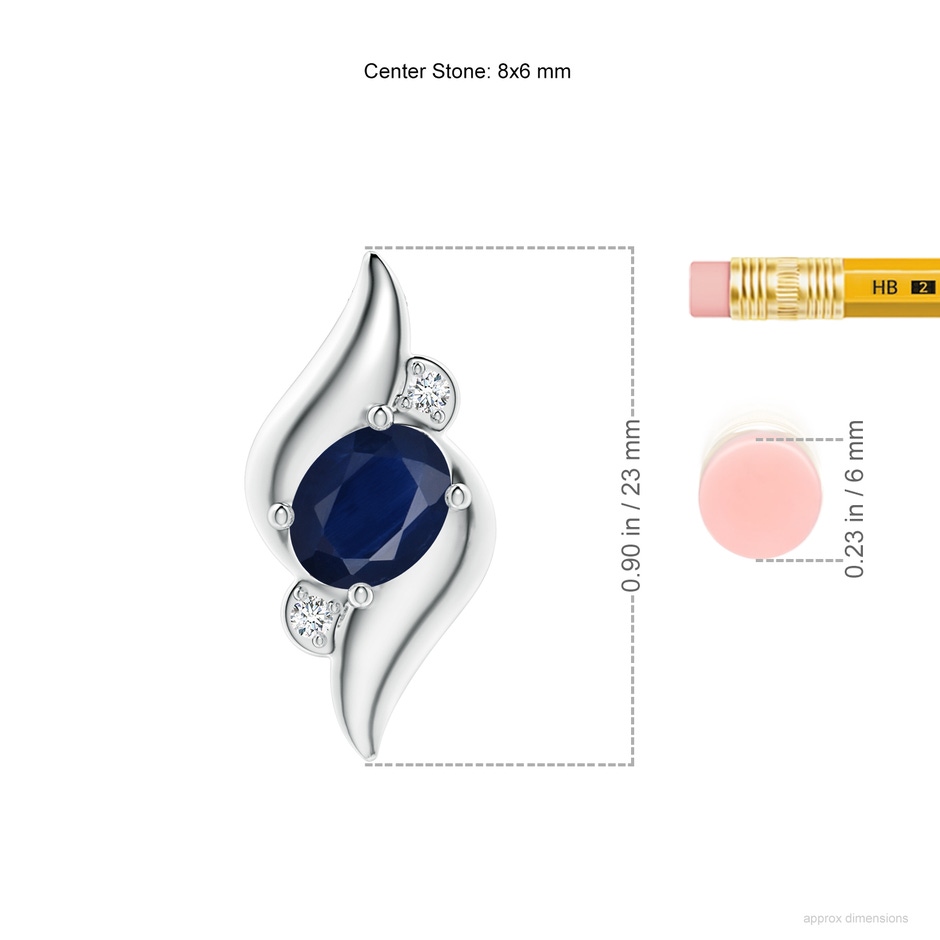 8x6mm A Shell Style Oval Sapphire and Diamond Pendant in White Gold ruler