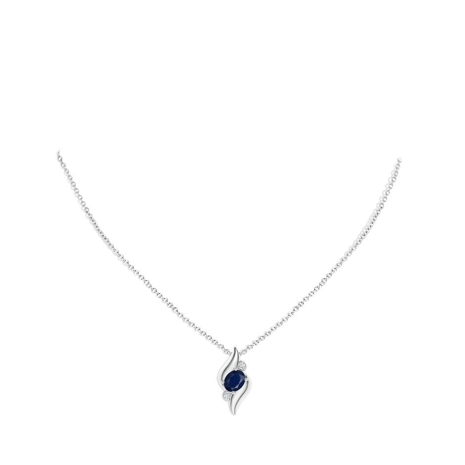 8x6mm A Shell Style Oval Sapphire and Diamond Pendant in White Gold pen