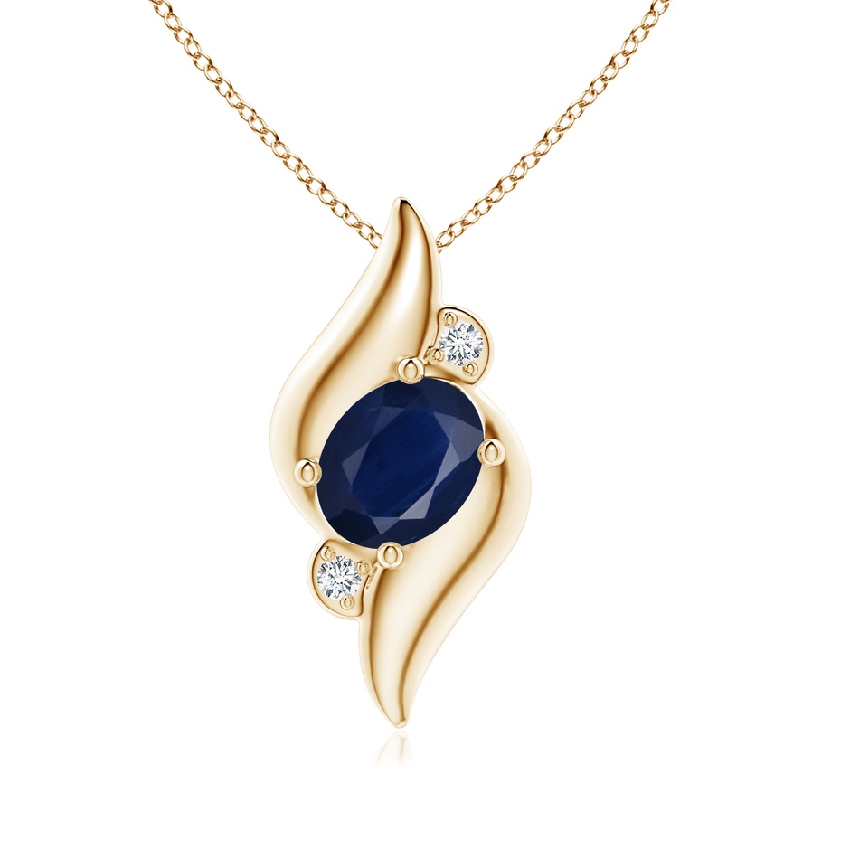 8x6mm A Shell Style Oval Sapphire and Diamond Pendant in Yellow Gold 