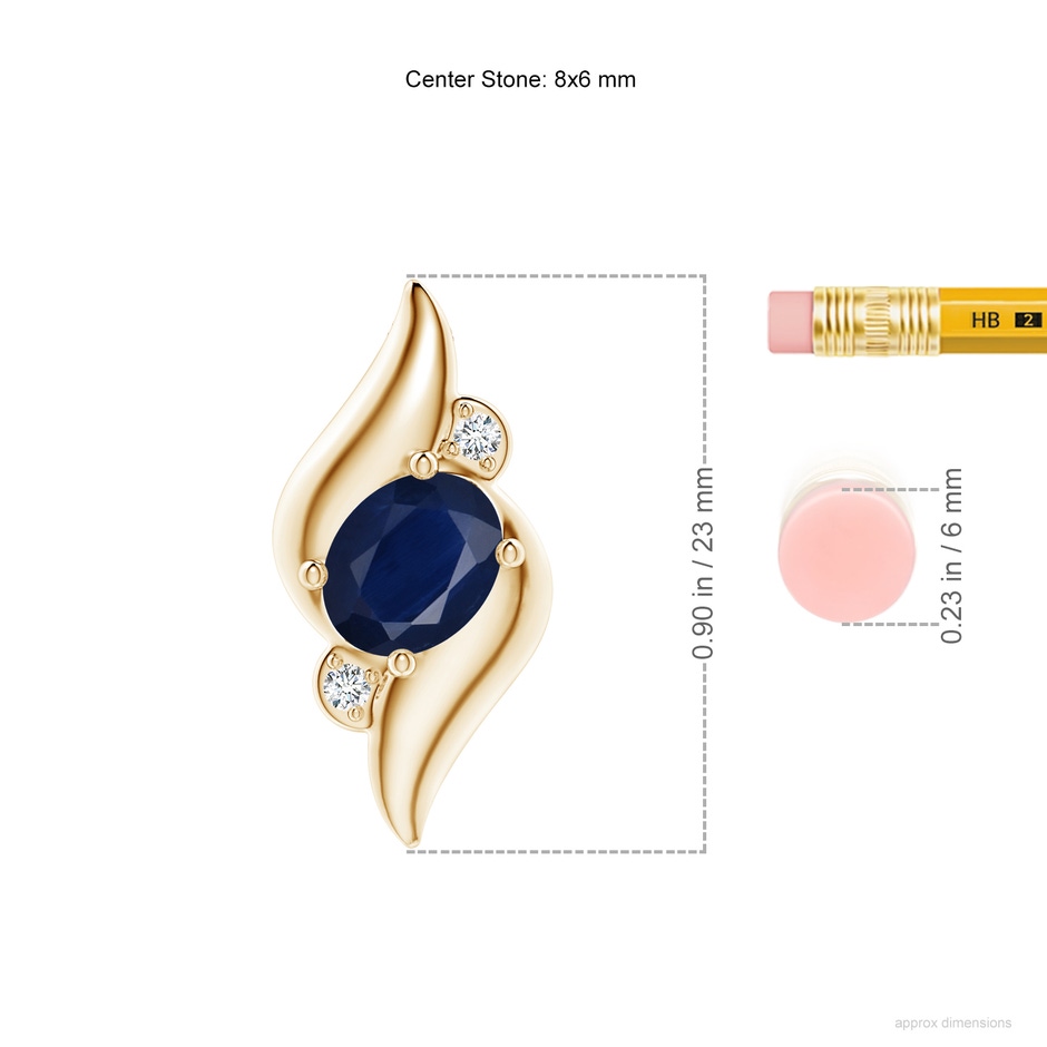 8x6mm A Shell Style Oval Sapphire and Diamond Pendant in Yellow Gold ruler