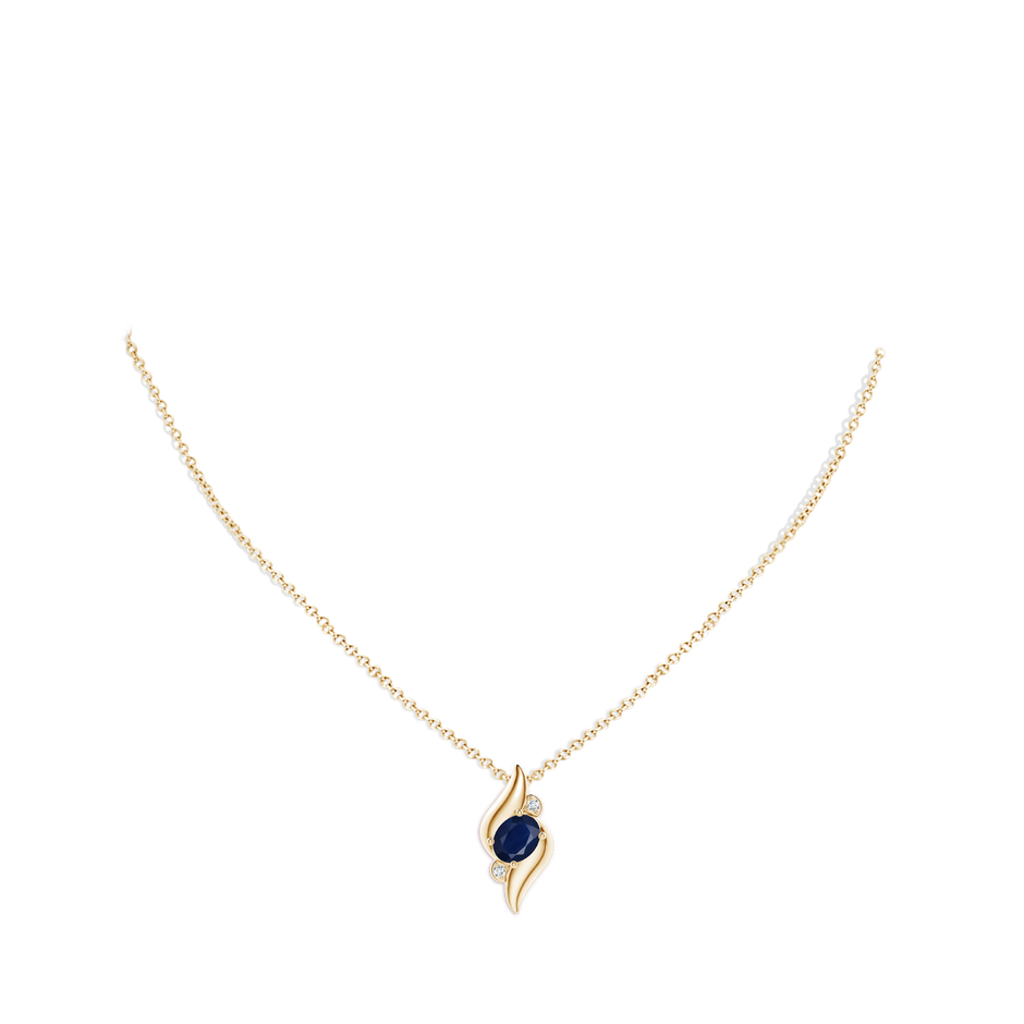 8x6mm A Shell Style Oval Sapphire and Diamond Pendant in Yellow Gold pen