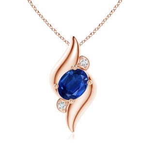 8x6mm AAA Shell Style Oval Sapphire and Diamond Pendant in 10K Rose Gold