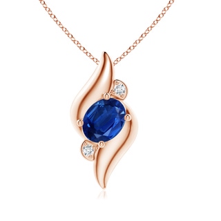 8x6mm AAA Shell Style Oval Sapphire and Diamond Pendant in 18K Rose Gold