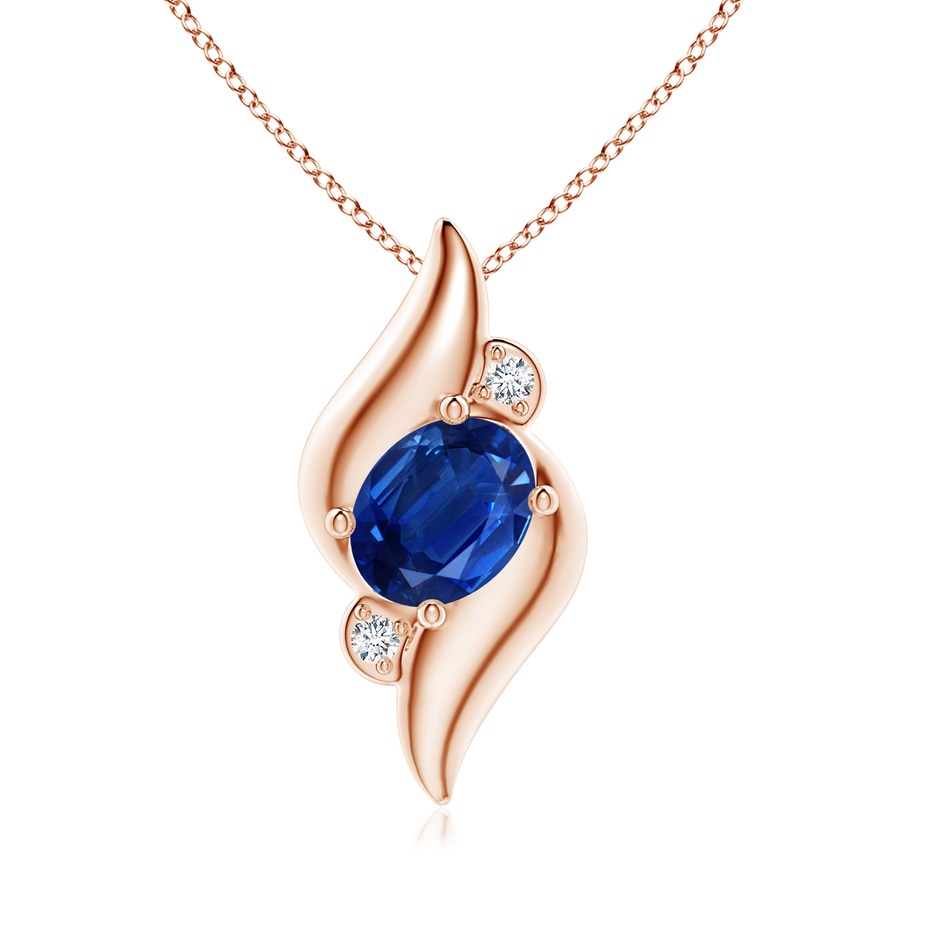 8x6mm AAA Shell Style Oval Sapphire and Diamond Pendant in Rose Gold 