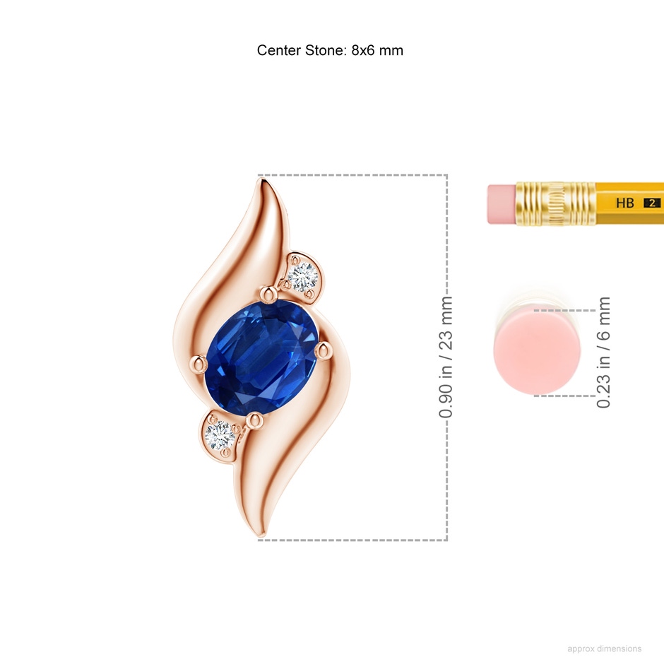 8x6mm AAA Shell Style Oval Sapphire and Diamond Pendant in Rose Gold ruler