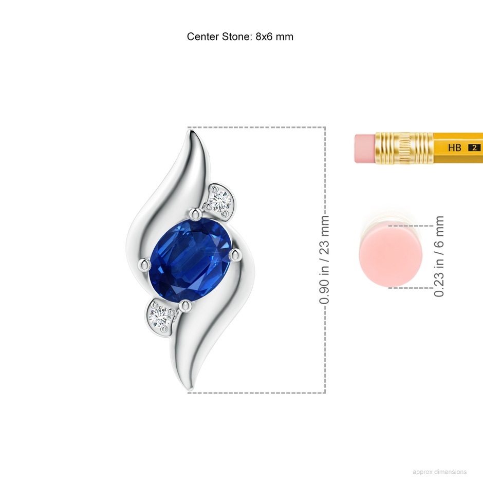 8x6mm AAA Shell Style Oval Sapphire and Diamond Pendant in S999 Silver ruler