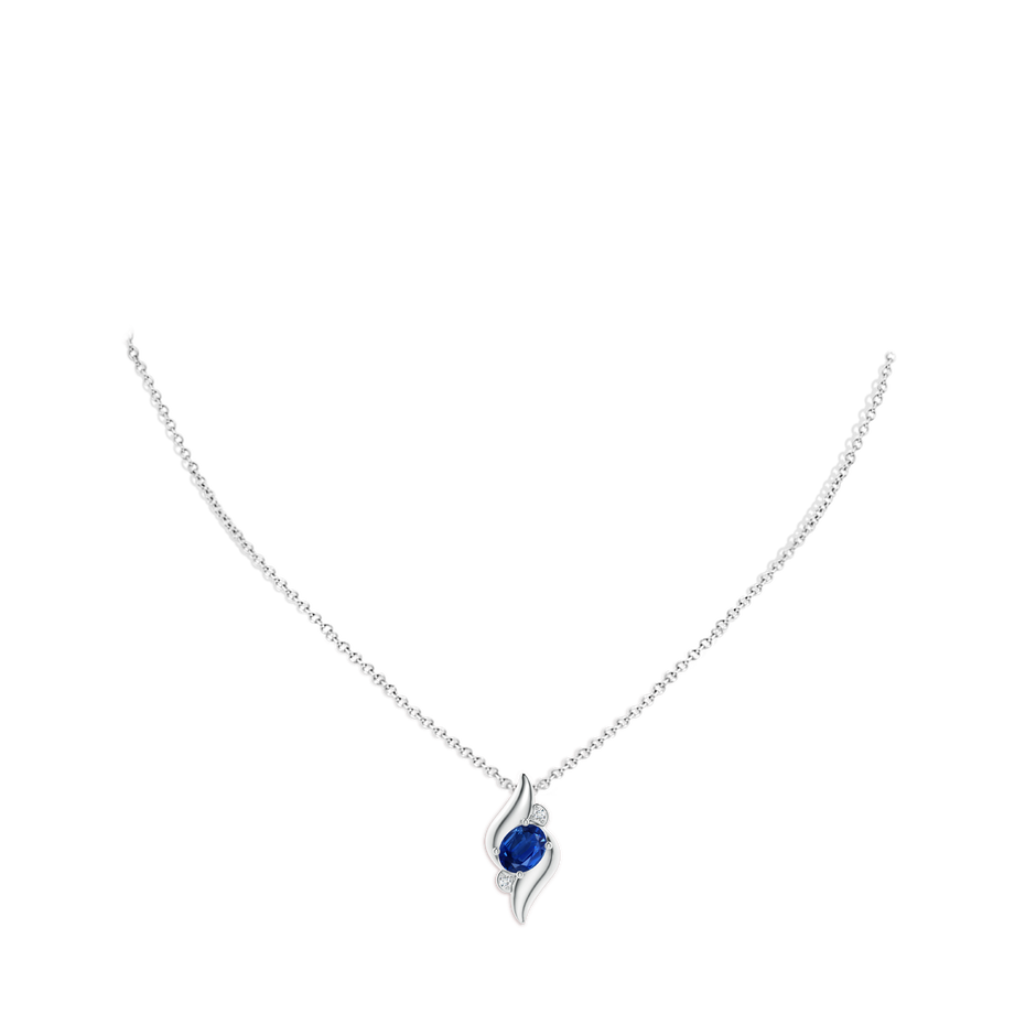 8x6mm AAA Shell Style Oval Sapphire and Diamond Pendant in S999 Silver pen