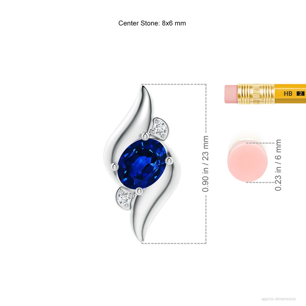 8x6mm AAAA Shell Style Oval Sapphire and Diamond Pendant in P950 Platinum ruler