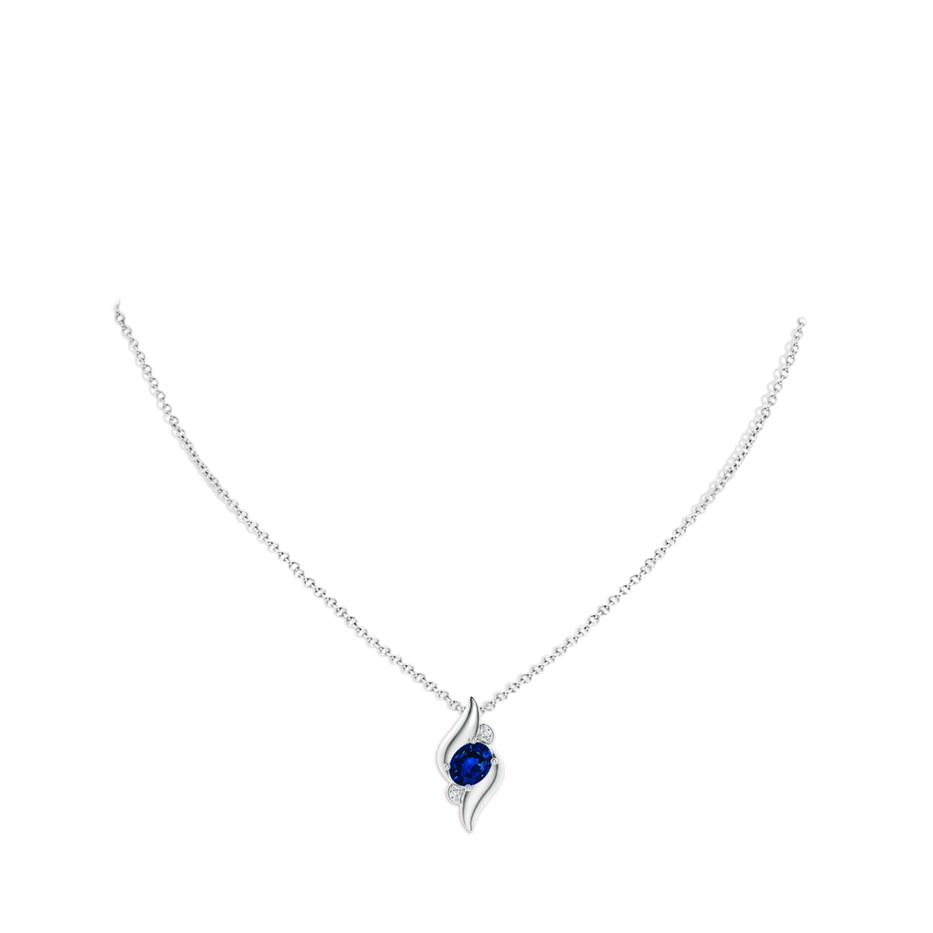 8x6mm AAAA Shell Style Oval Sapphire and Diamond Pendant in P950 Platinum pen