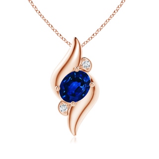 8x6mm AAAA Shell Style Oval Sapphire and Diamond Pendant in Rose Gold