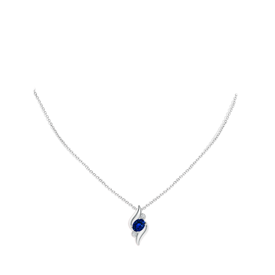 8x6mm Lab-Grown Shell Style Oval Sapphire and Diamond Pendant in White Gold pen