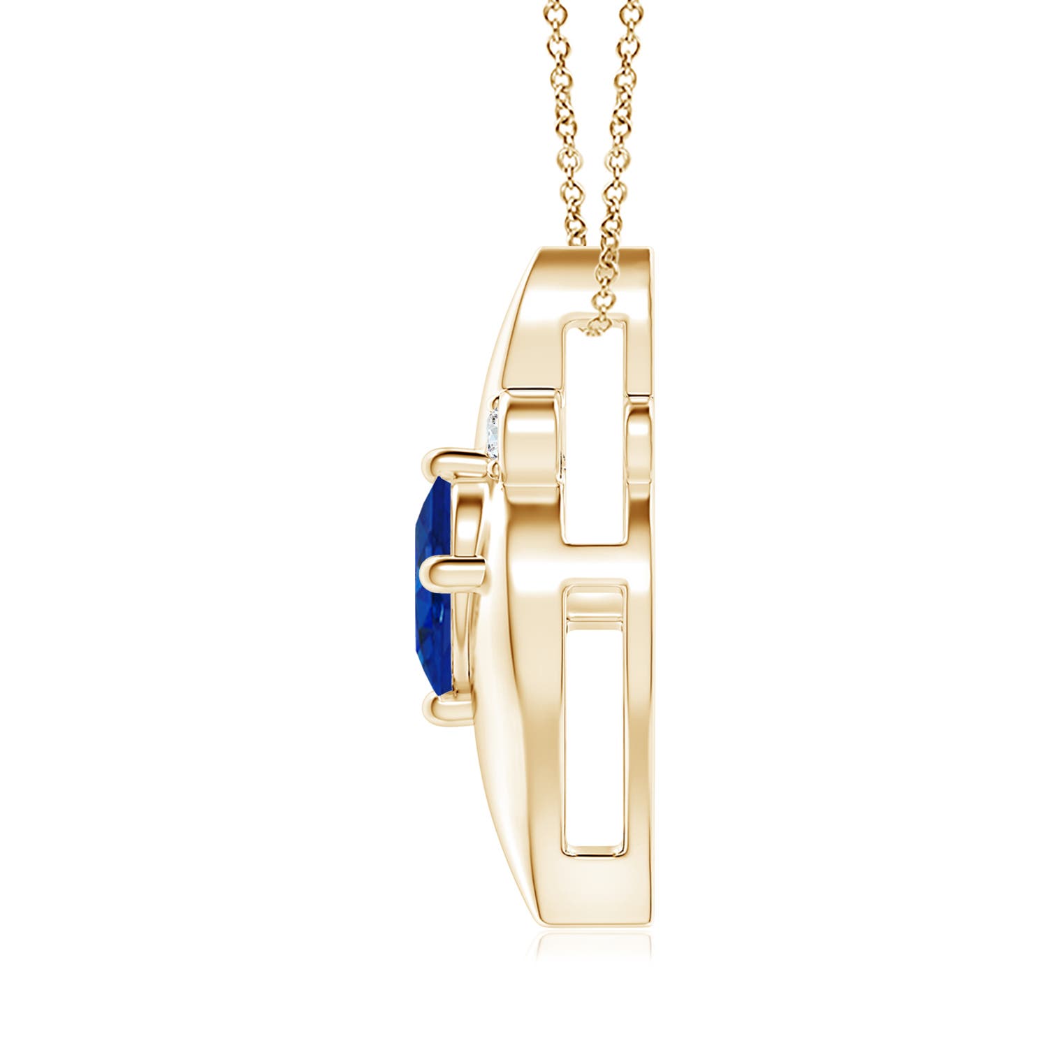 9x7mm AAA Shell Style Oval Sapphire and Diamond Pendant in 18K Yellow Gold