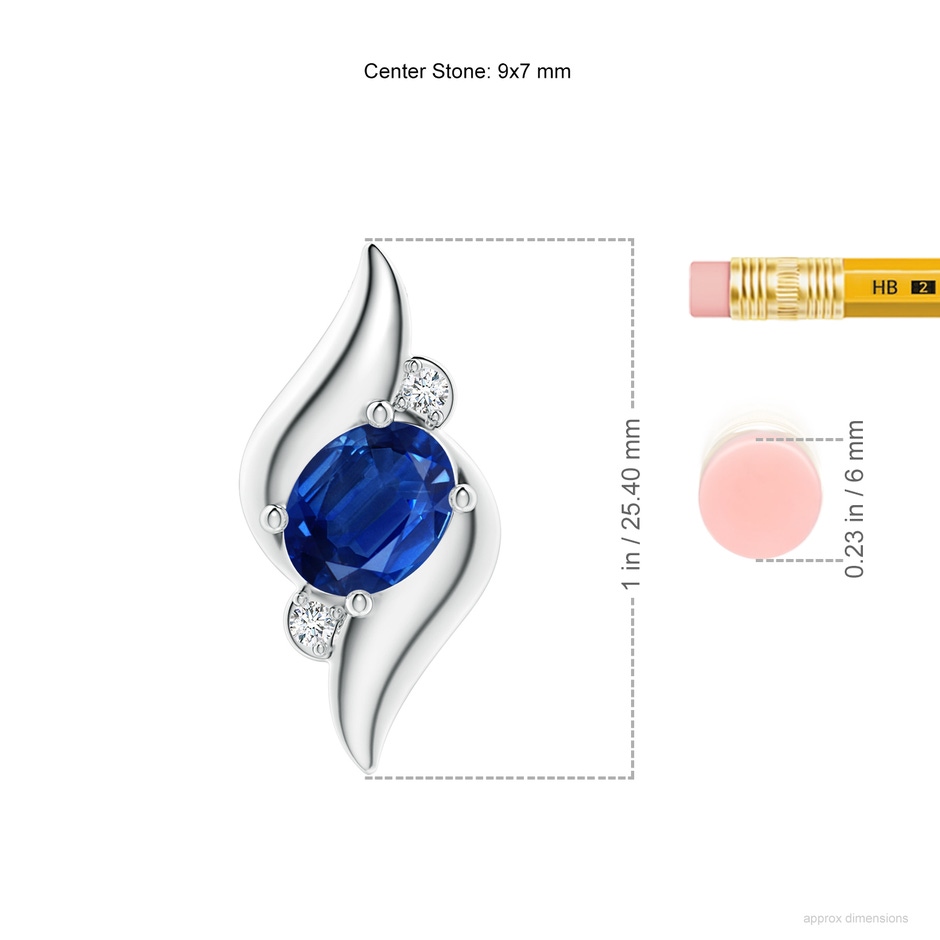 9x7mm AAA Shell Style Oval Sapphire and Diamond Pendant in P950 Platinum ruler