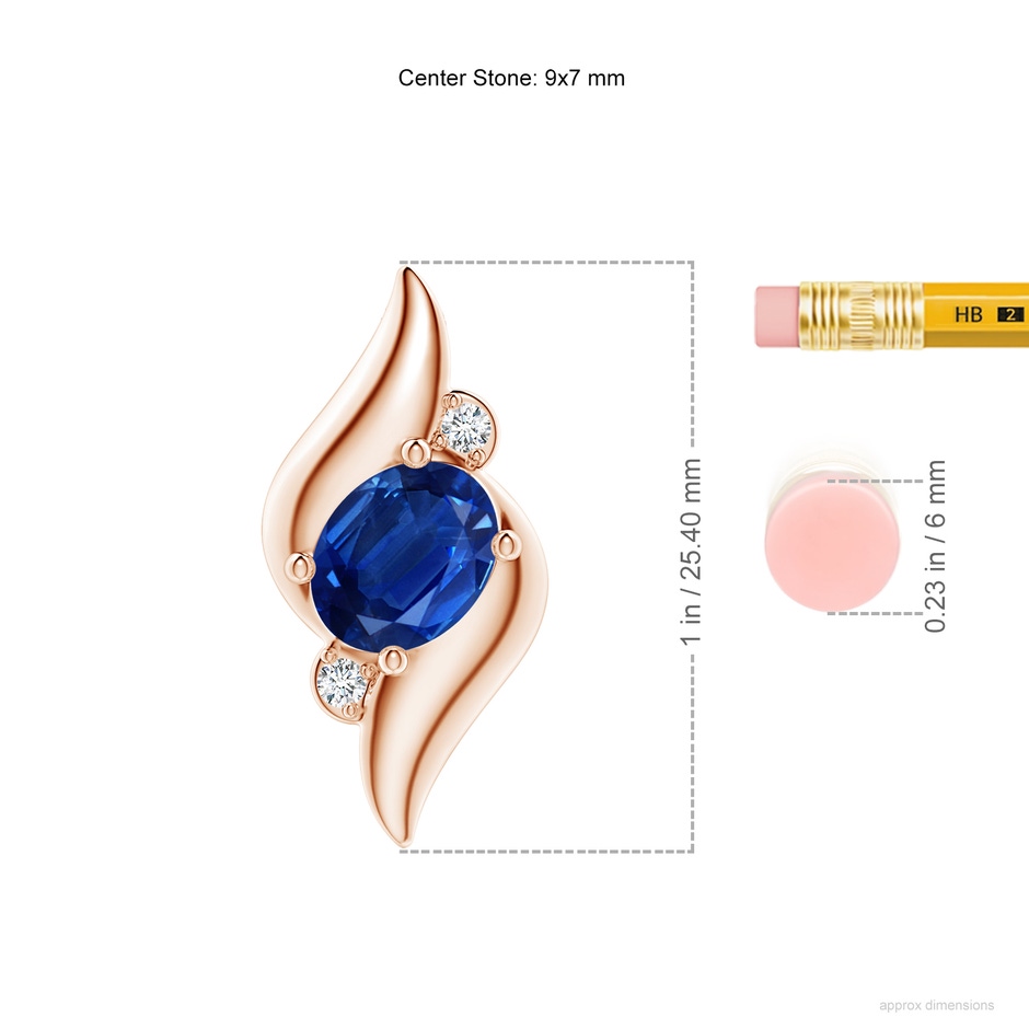 9x7mm AAA Shell Style Oval Sapphire and Diamond Pendant in Rose Gold ruler